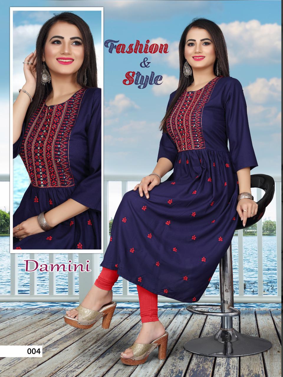 Damini 2 Heavy Rayon Ethnic Wear Embroidery Latest Kurti Collection